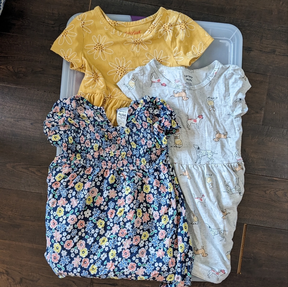 Bundle of 3 Girls 4T Short Sleeve Dresses - Carter's and Cat and Jack